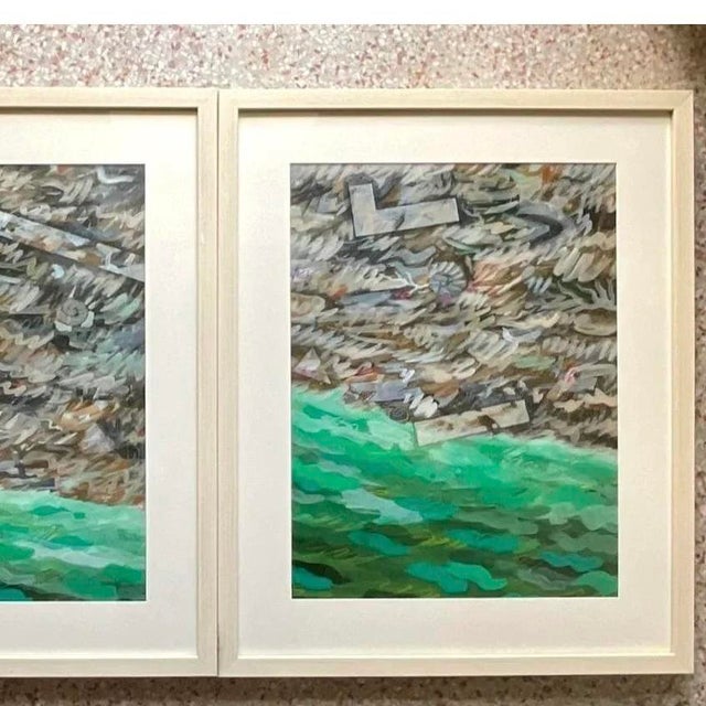 Vintage Abstract Expressionist Green Landscape Paintings, Pair For Sale - Image 10 of 13
