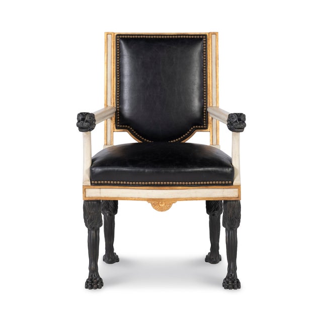 Century Furniture Tara Shaw for Century Furniture Robert Arm Chair - Black Leather For Sale - Image 4 of 6