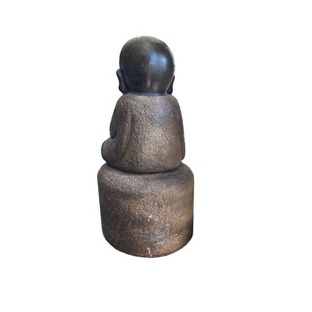 Stone 25" Oriental Chinese Zen Young Monk Siting Meditation Stone Statue For Sale - Image 7 of 10