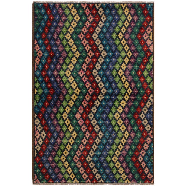 1990s Shabby Chic 1990s Southwestern Teal/Ivory Wool Rug - 3'4 X 4'8 For Sale