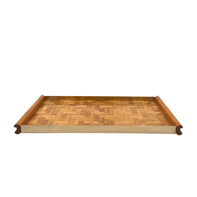 Mid-Century Modern Hollywood Regency Bamboo and Brass Tray, Italy, 1970s For Sale - Image 3 of 16