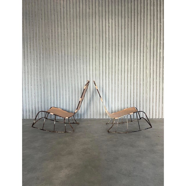 Italian Saddle-Stitched Rocking Chairs, Set of 2 For Sale - Image 8 of 10