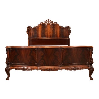 Romweber Antique French Provincial Louis XV Carved Flame Mahogany Full Size Bed, Circa 1920s For Sale