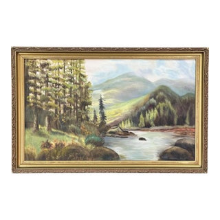 Vintage Oil on Canvas Wooded Landscape Painting Signed j.e. Clark For Sale