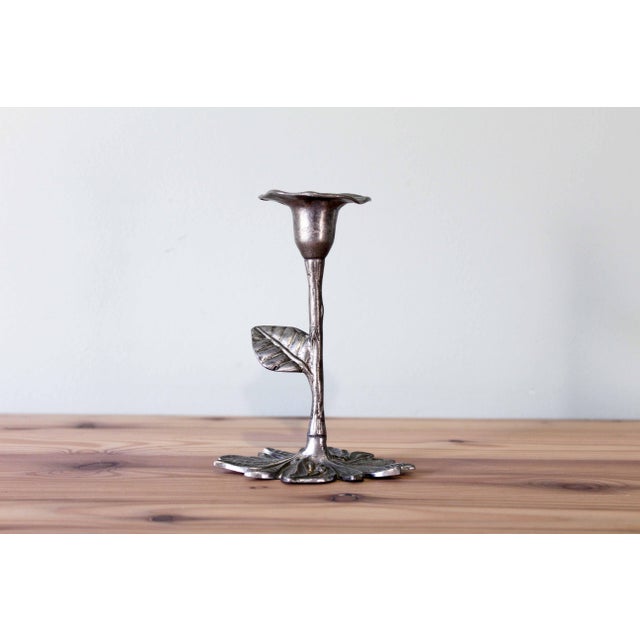 Floral Pewter Candlestick, 1970s For Sale - Image 10 of 10