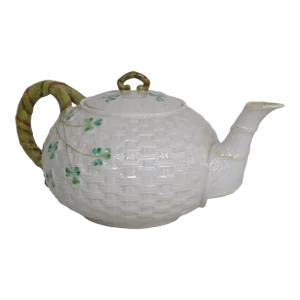 Belleek Ireland Shamrock Basket Weave Teapot