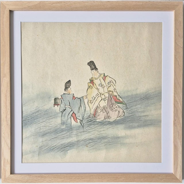 Set of 3 Antique Japanese Paintings Depicting the Art of Archery, Renga Poetry and Noble Lords – Newly Framed For Sale In Santa Fe - Image 6 of 7