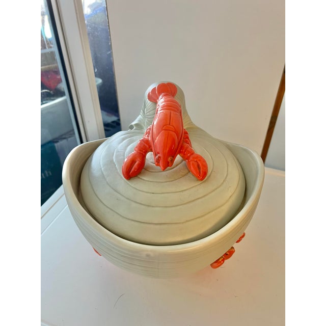 Vintage Lobster & Snail ceramic soup tureen. Features a sculpted seashell snail body with a vibrant red lobster handle on...