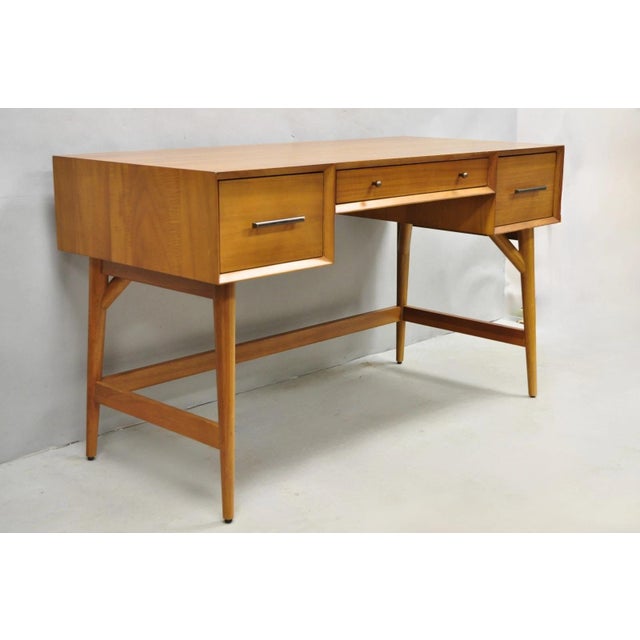 West Elm Williams Sonoma Mid Century Modern Acacia Teak Style Writing Desk (B) For Sale - Image 16 of 16