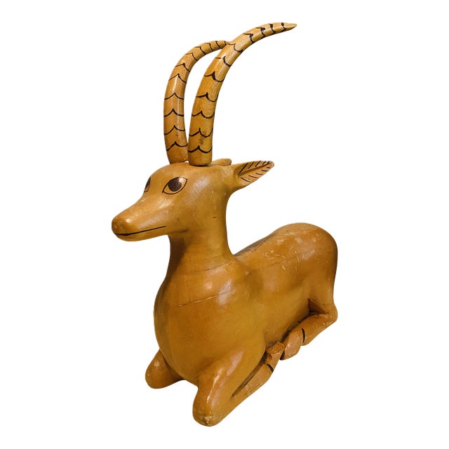 MidCentury Antelope Gazelle Wood Sculpture For Sale