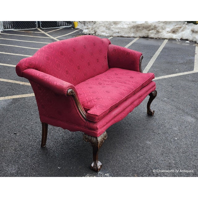 Wood Antique Turn of the Century Chippendale Style Carved Mahogany Settee Loveseat, C1890-1910 For Sale - Image 7 of 15