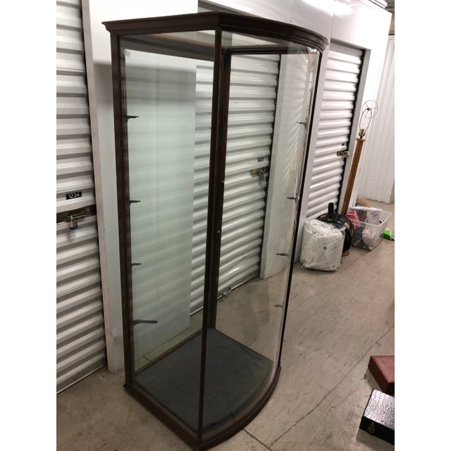 Coffee 19th Century Concave Glass and Oak 4 Shelve Display Case For Sale - Image 8 of 9