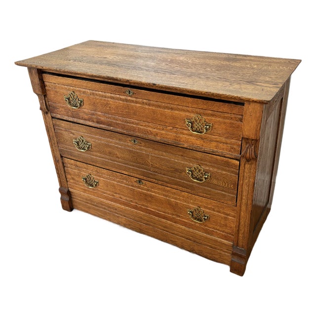 Antique Victorian Eastlake Oak Chest of Drawers For Sale