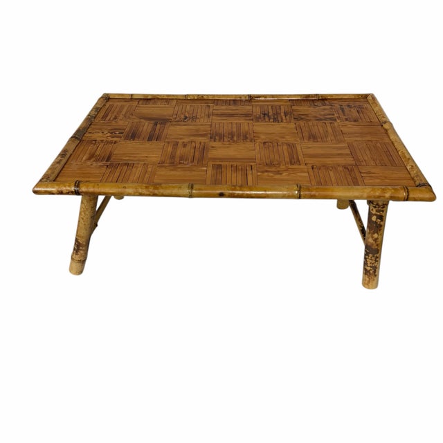 Mid 20th Century Vintage Boho Coastal Rattan Folding Bamboo Tv Stand Plant Table For Sale - Image 5 of 7