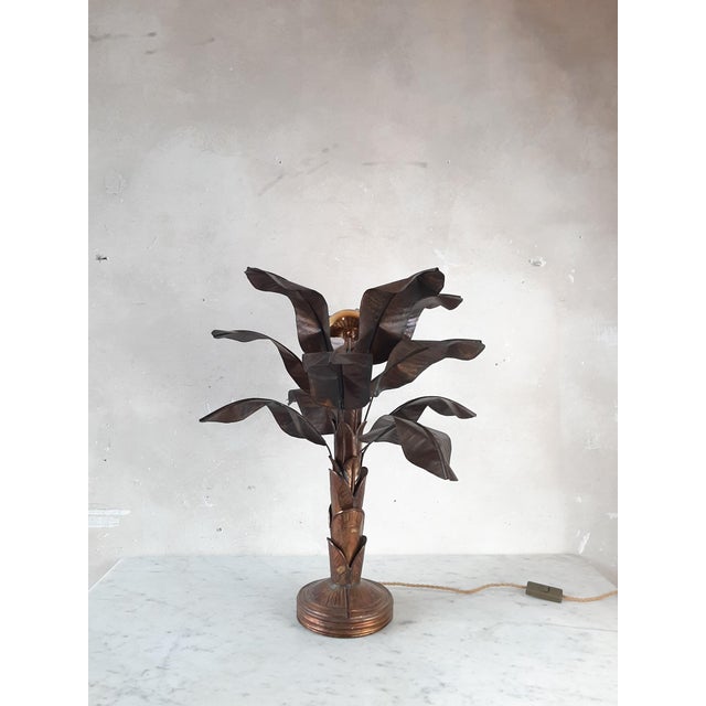 Brown Vintage Brass Banana Plant Table Lamp with Leaves, 1970s For Sale - Image 8 of 9