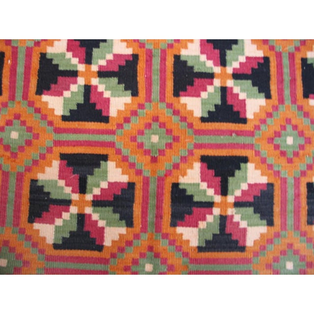 Mid-Century Modern 1930s Multicolor Diamond Antique Mexican Zapotec Navajo Rug 3' 3" X 4' 10" Flatweave Wool Carpet For Sale - Image 3 of 6