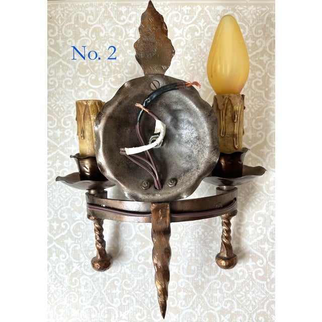 1920s Antique Bronze Metal Spanish Revival Sconce For Sale - Image 5 of 13