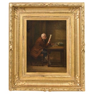Portrait of Man Reading, 19th Century, Oil on Canvas, Framed For Sale