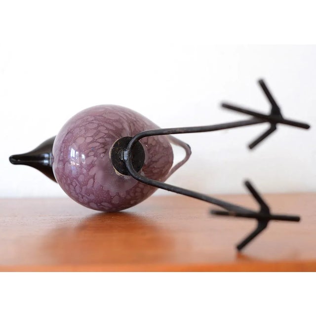 Mid Century Modern Style Hand-Blown Glass Bird Figurine With Metal Legs For Sale - Image 9 of 11