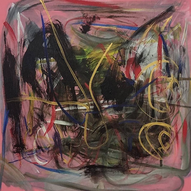 Contemporary Abstract Acrylic on Canvas Painting “Rose 1” by Frédéric Prat For Sale - Image 4 of 4