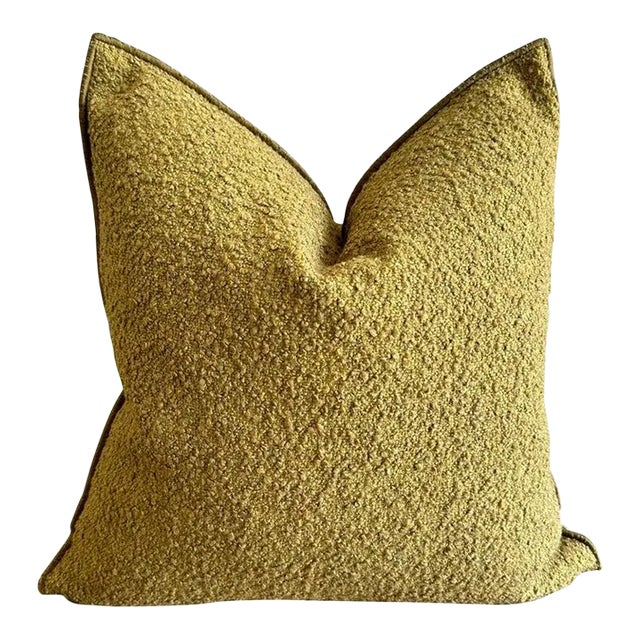 Boucle French Ocre Tweed Style Pillow With Down Feather Insert For Sale