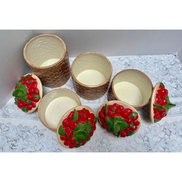 American Vote Rage 1970s Strawberry Basket Ceramic Canisters, Set of Four For Sale - Image 3 of 10