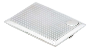 Rectangular Silver Cigarette Case with Raised Longitudinal Bands, Monogram Insert and Gilt Interior