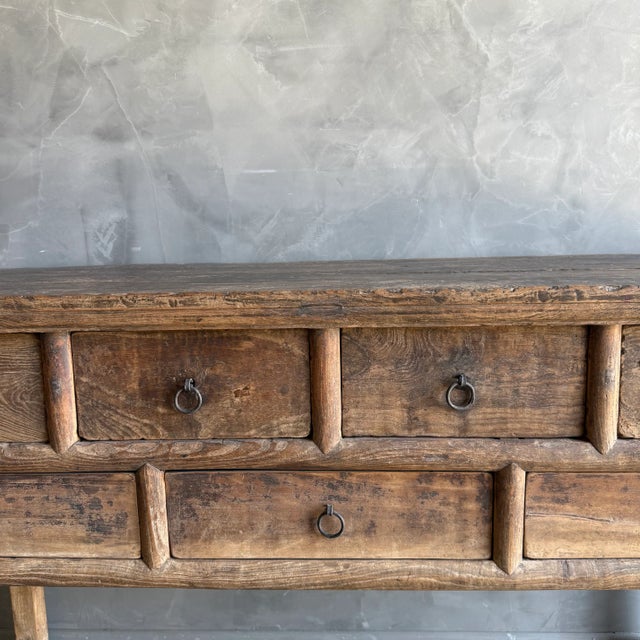 Vintage Elm Wood Console Table With Drawers For Sale - Image 4 of 13