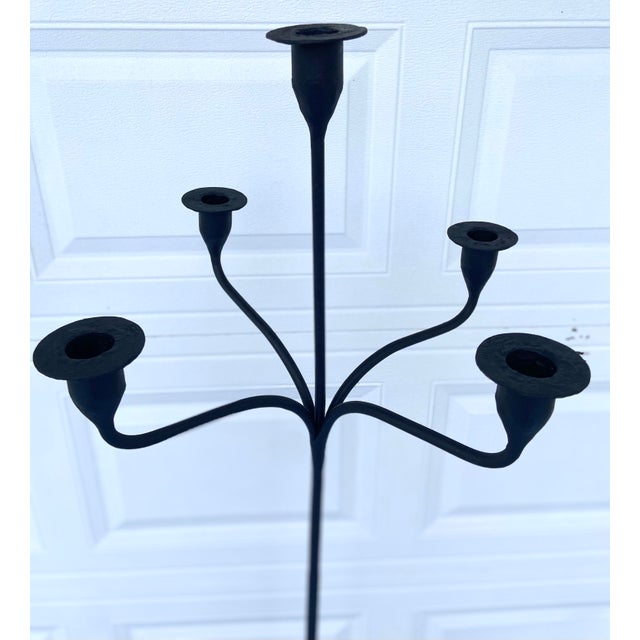 Gothic Antique Hand Forged Wrought Iron Candelabras Floor Candle Stands - A Pair For Sale - Image 3 of 5