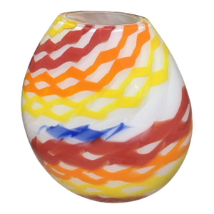 Contemporary Vase in Milky-White Murano Glass With Colored Reeds, Attributed