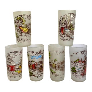 1950's Currier and Ives Tumbler Glasses - Set of 6 For Sale