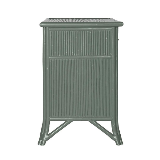 Coastal Pencil Rattan One-Drawer Nightstand, Evergreen For Sale - Image 3 of 5