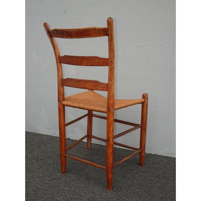 Antique Rush Ladderback Chair French Farmhouse Chic For Sale - Image 9 of 12