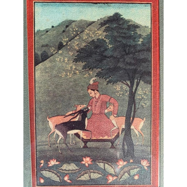 19th Century 19th Century Pair of Framed Persian Miniature Paintings - Mughal Style Horseback & Hunt Scene For Sale - Image 5 of 11