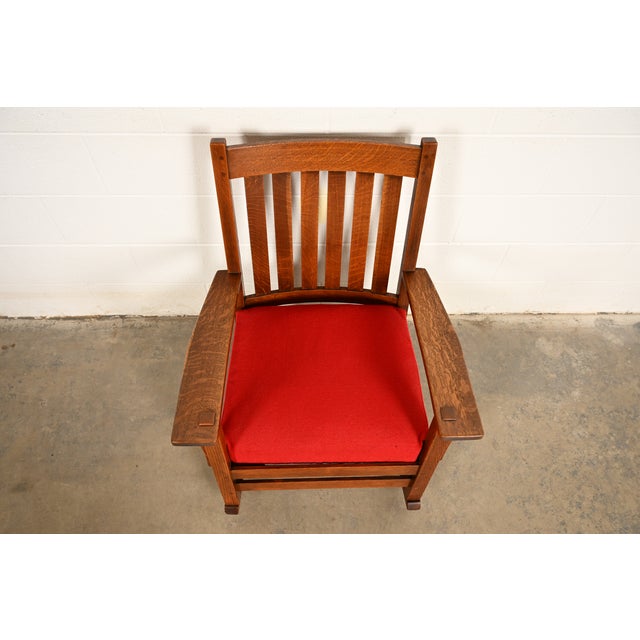 Early 20th Century L. & J. G. Stickley Antique Mission Oak Arts & Crafts Rocking Chair, Circa 1910 For Sale - Image 5 of 13