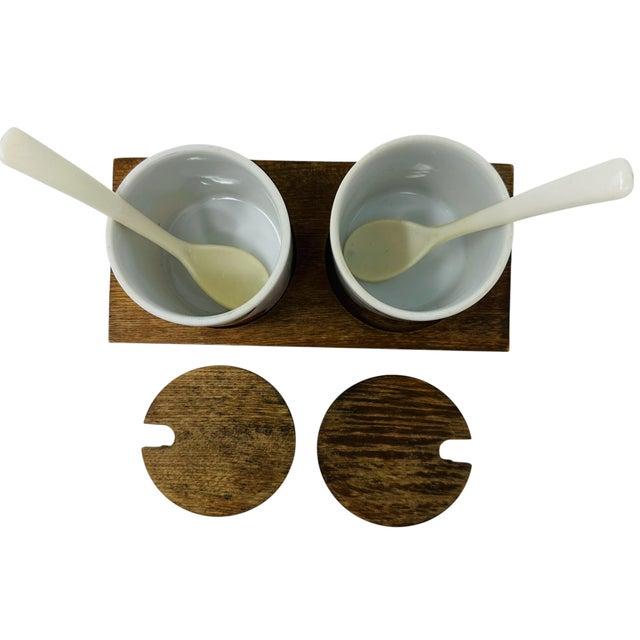 Mid-Century Modern Serv-Wood Reversible Porcelain Fruit Jam Jar Set - 5 Pieces For Sale - Image 9 of 15
