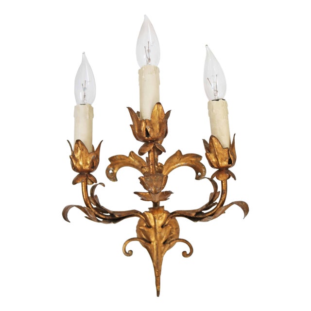 Florentine Hollywood Regency Wall Lamp, Italy, 1970s For Sale