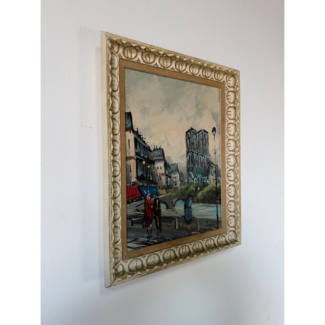 French Vintage Parisian Street Scene Impressionist Oil on Masonite Board – Framed For Sale - Image 3 of 11