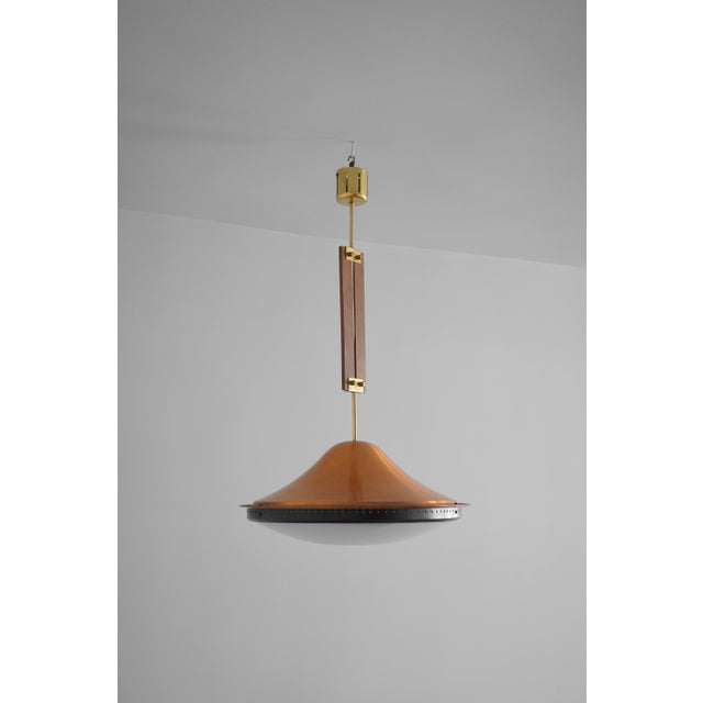 1960s Mid-Century Modernist Aluminum and Wood Pendant, 1960s For Sale - Image 5 of 8