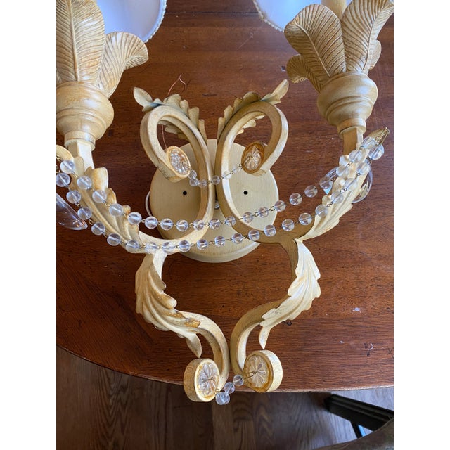 Beautiful pair of Crystorama two light champagne finish sconces with shades. 24% Lead Crystal wrought iron hand painted....