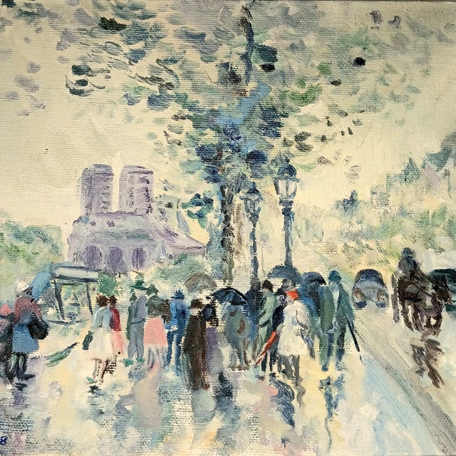 VTG Street Scene #1 Impressonist Painting Purple Velvet Matt Silver Frame 1978 For Sale - Image 15 of 18