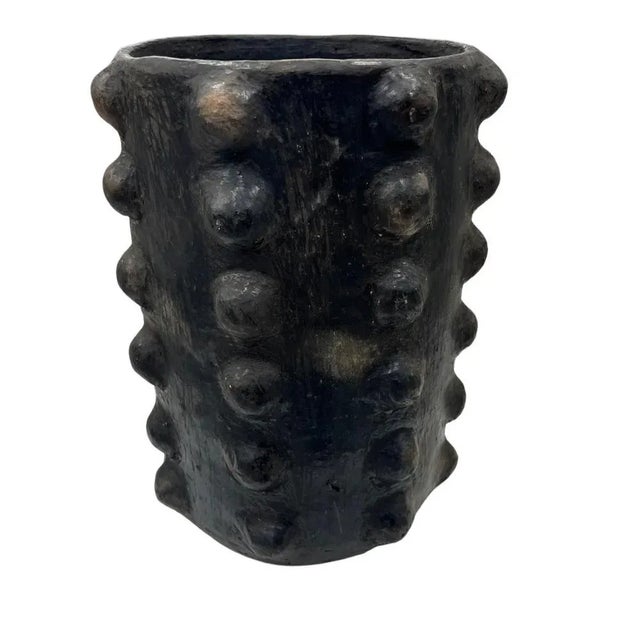 Sejnane Cylindrical Clay Bumpy Vessel - Dark Large For Sale - Image 4 of 5