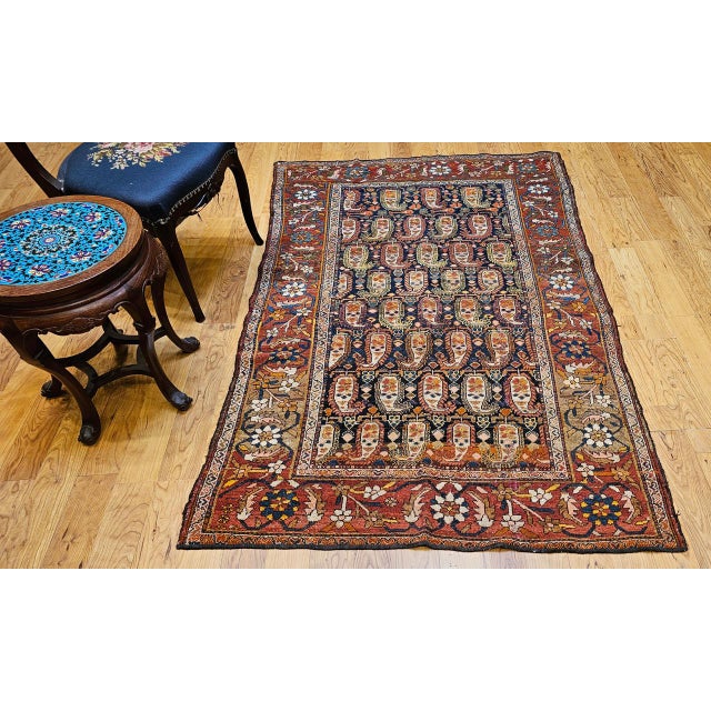 Antique Persian Kurdish Rug, Hand-Knotted Wool, All-Over Paisley Pattern, Navy & Brick-Red, 4x7 For Sale In Chicago - Image 6 of 14