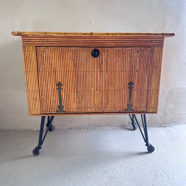 Mid‑Century French Bamboo Drinks Cabinet on Cast Iron Legs, 1950s For Sale - Image 12 of 12