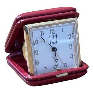 Travel Clock in Red Leather Case from Dunhill For Sale