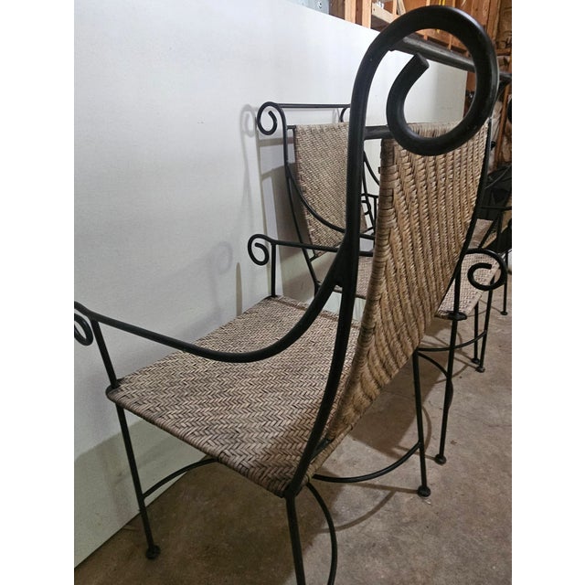 Contemporary Solid Wrought Iron and Raffia/Rattan Uniquely Treated Armchairs - Set of 3 For Sale - Image 3 of 13