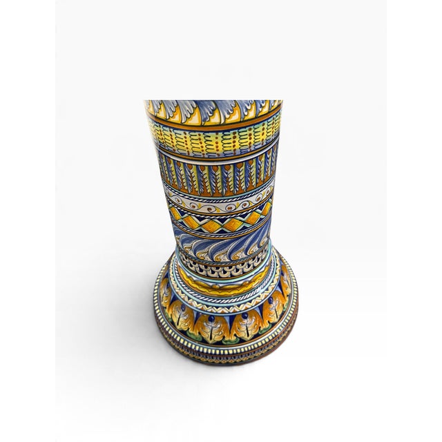 Blue Vintage Franco Mari Deruta Hand-Painted Italian Maiolica Jardinière and Pedestal 42-In For Sale - Image 8 of 12