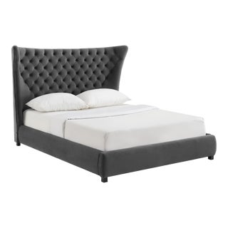 Sassy Grey Velvet Queen Bed For Sale