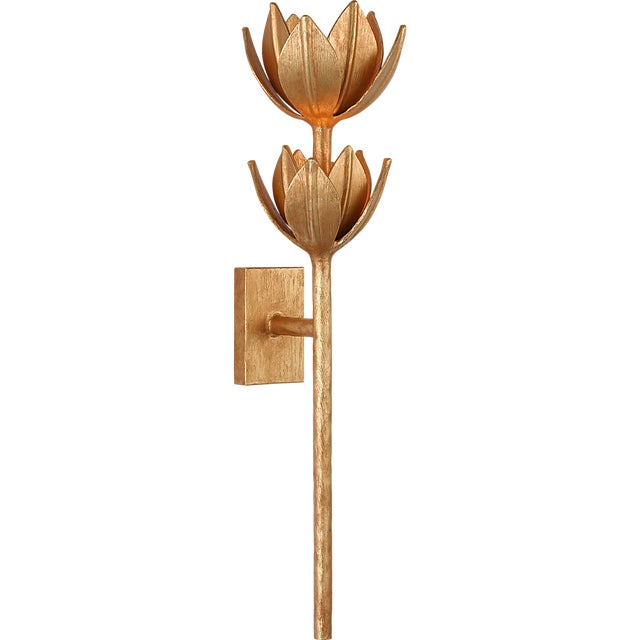 Julie Neill for Visual Comfort Signature Alberto Large Two Tier Sconce in Antique Gold Leaf For Sale