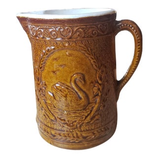 1890 Stoneware Burley-Winter "Swan in Wreath" Pitcher For Sale